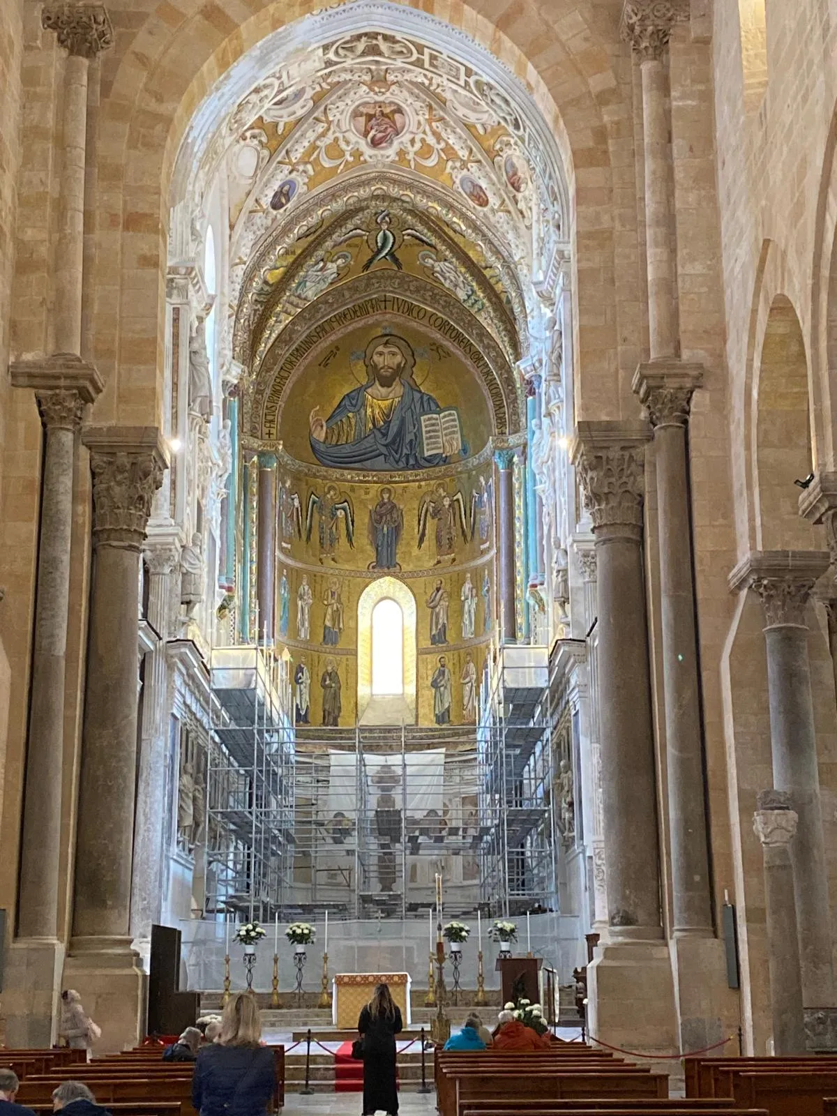 Christ Pantocrator mosaic in the golden apse of Cefalù Cathedral