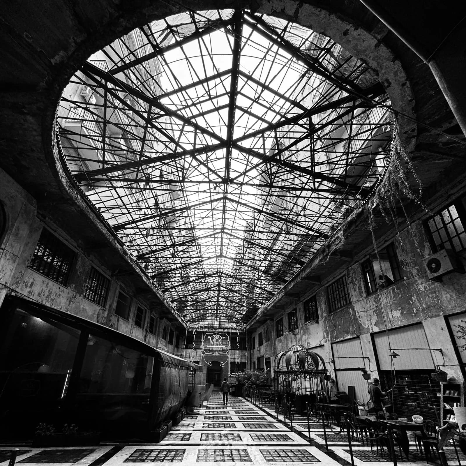 Iron and glass market hall interior in Cefalù